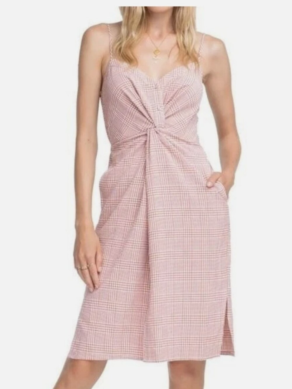 ASTR The Label Max Midi Dress in Red Checkered Print Size Large